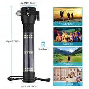 I-Outdoor Solar Powered LED Flashlight Multi Function Solar Escape Rescue Flashlight Ithoshi eliphathekayo lokuhamba nge-Hiking Camping